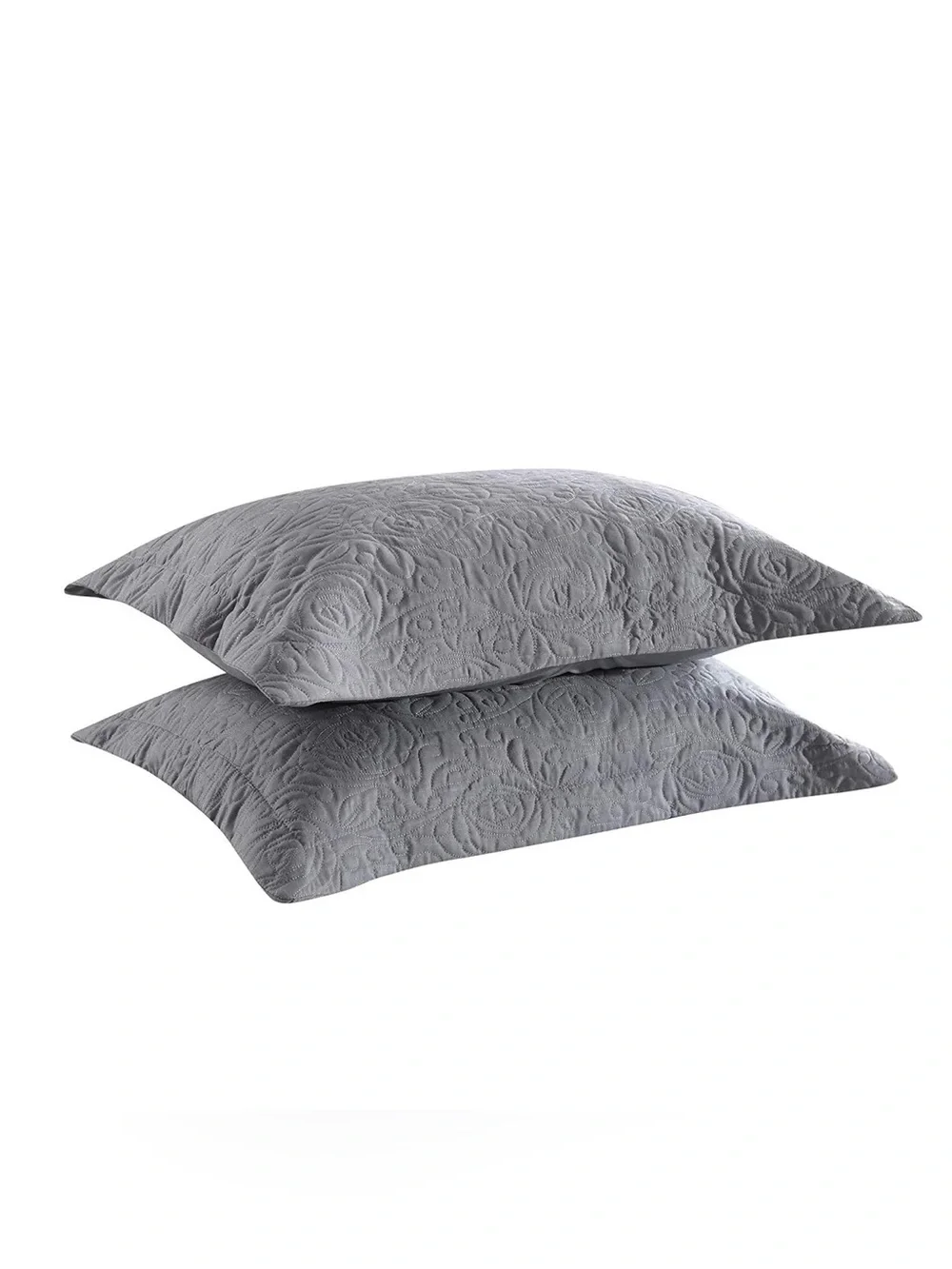 Quilted Floral Pillow Shams in Gray - Set of 2
